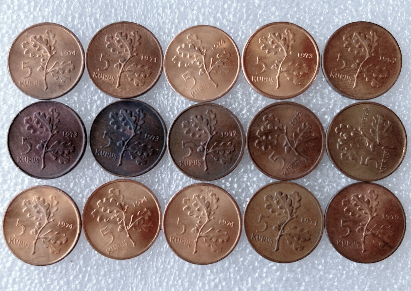 第一海外回流一元起拍收藏 散币专场 第63期 土耳其5库鲁铜币 15枚