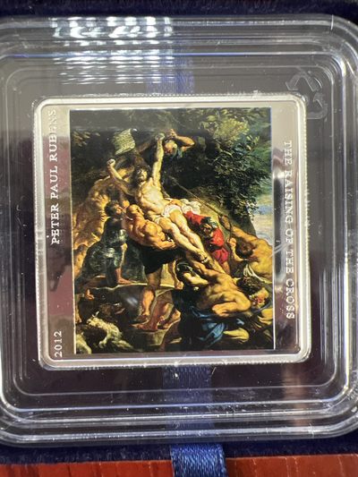 康怡轩钱币【俄罗斯+纽埃+新西兰+基里巴斯+德国 专场】第251001期  2012纽埃发行《升起十字架》彩色方形精制银套币（3枚/套）原盒原证