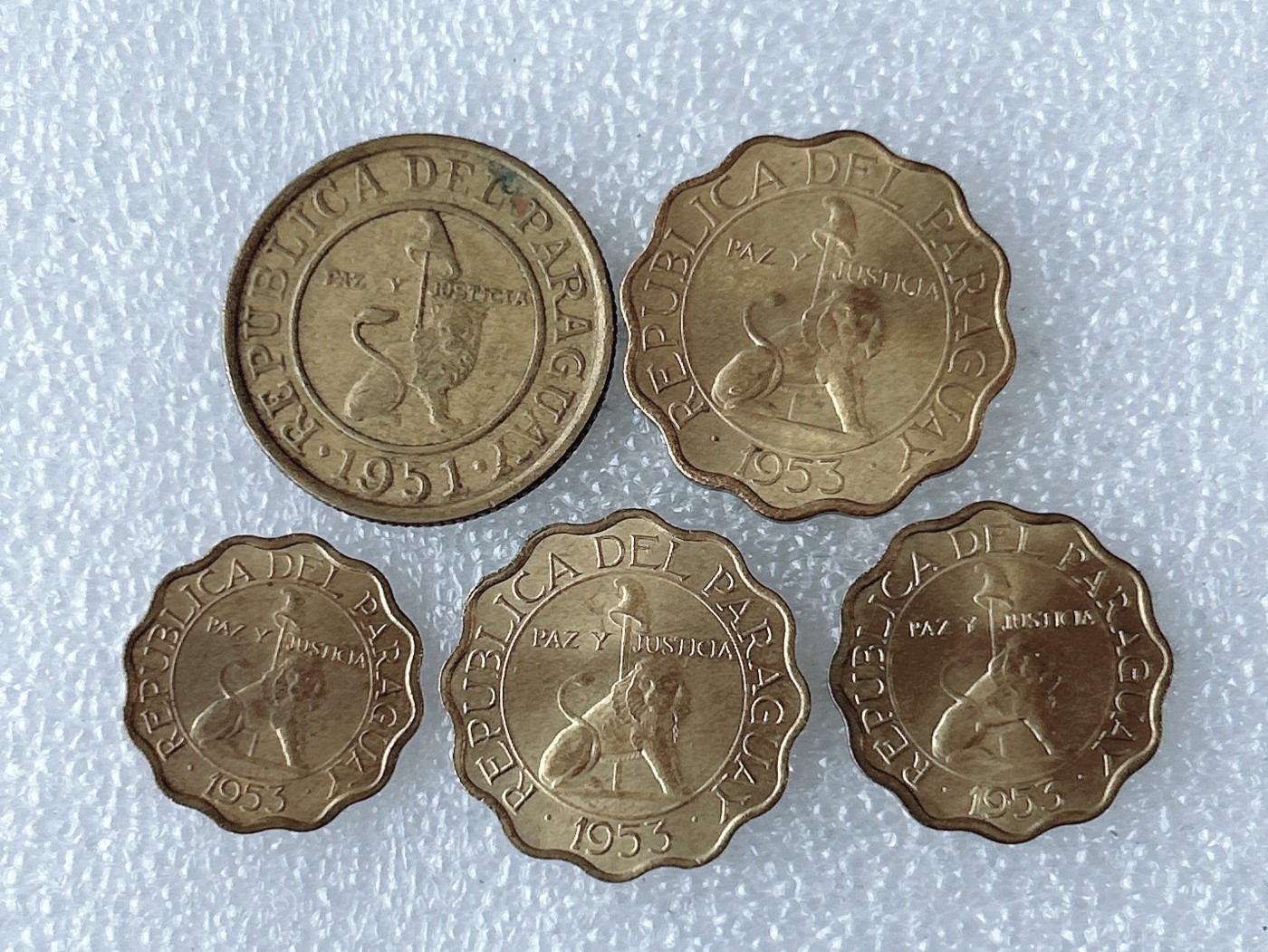第一海外回流一元起拍收藏 散币专场 第63期 狮子版 巴拉圭1951/53年硬币 5枚