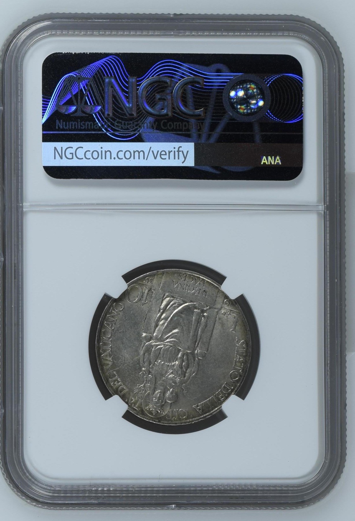 长老汇兔年精选第二场 1935 XIV VATICAN梵蒂冈庇护十一世10里拉银币，NGC MS63分，亚军分，更高分仅有两枚