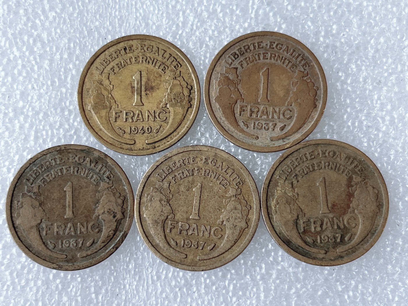 第一海外回流一元起拍收藏 散币专场 第63期 法国1法郎 谷物女神头像 5枚