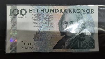 瑞典2001年版(2006年)100克朗 号码开头为6 欧洲纸币 实物图 UNC - 瑞典2001年版(2006年)100克朗 号码开头为6 欧洲纸币 实物图 UNC