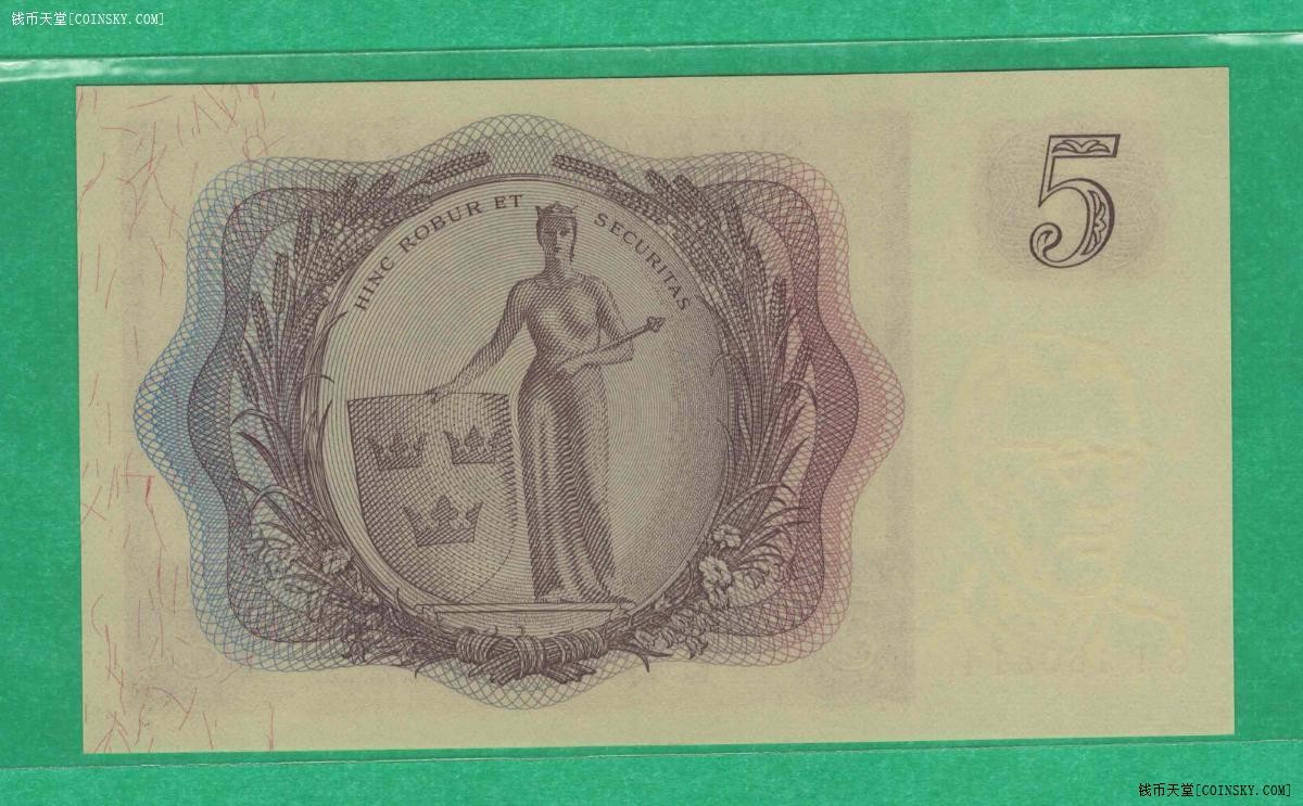 瑞典1961年5克郎 P-42f 欧洲纸币 实物图 UNC