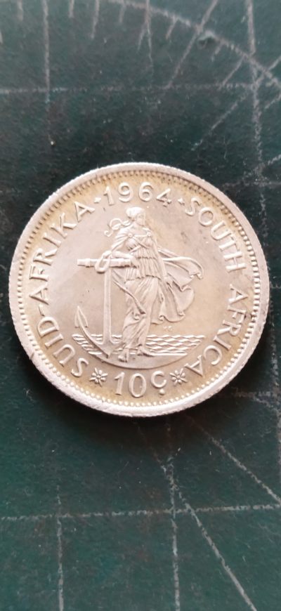 外国硬币初藏散币银币第21场 - 南非10分银币，1964年原光。