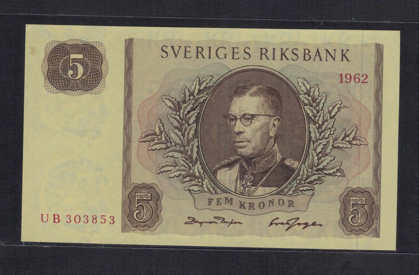 瑞典1962年5克朗 P-50a 无47 欧洲纸币 实物图 UNC