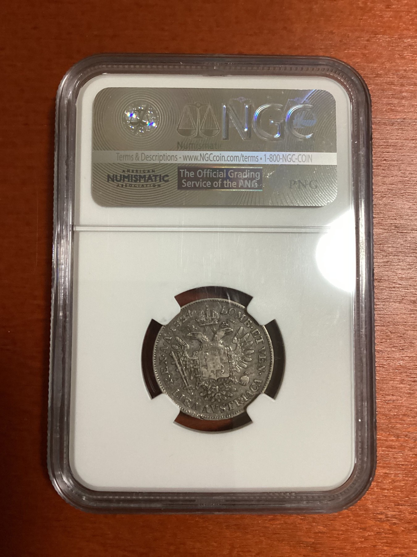 长老汇兔年精选第二场 1824M ITALY LOMBARDY-VENETIA意大利伦巴第1里拉银币，NGC VF35分，更高分仅有三枚