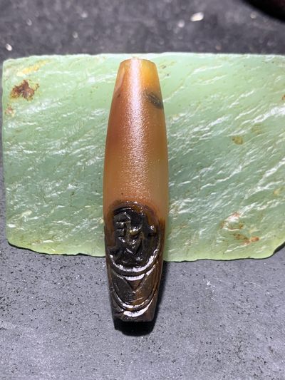 精美亚光高玉化巴西玛瑙手工俏色巧雕财字桶珠一个！ - 精美亚光高玉化巴西玛瑙手工俏色巧雕财字桶珠一个！