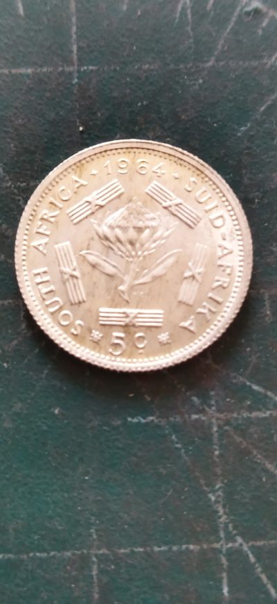 外国硬币初藏散币银币第21场 - 南非5分银币1964年原光。