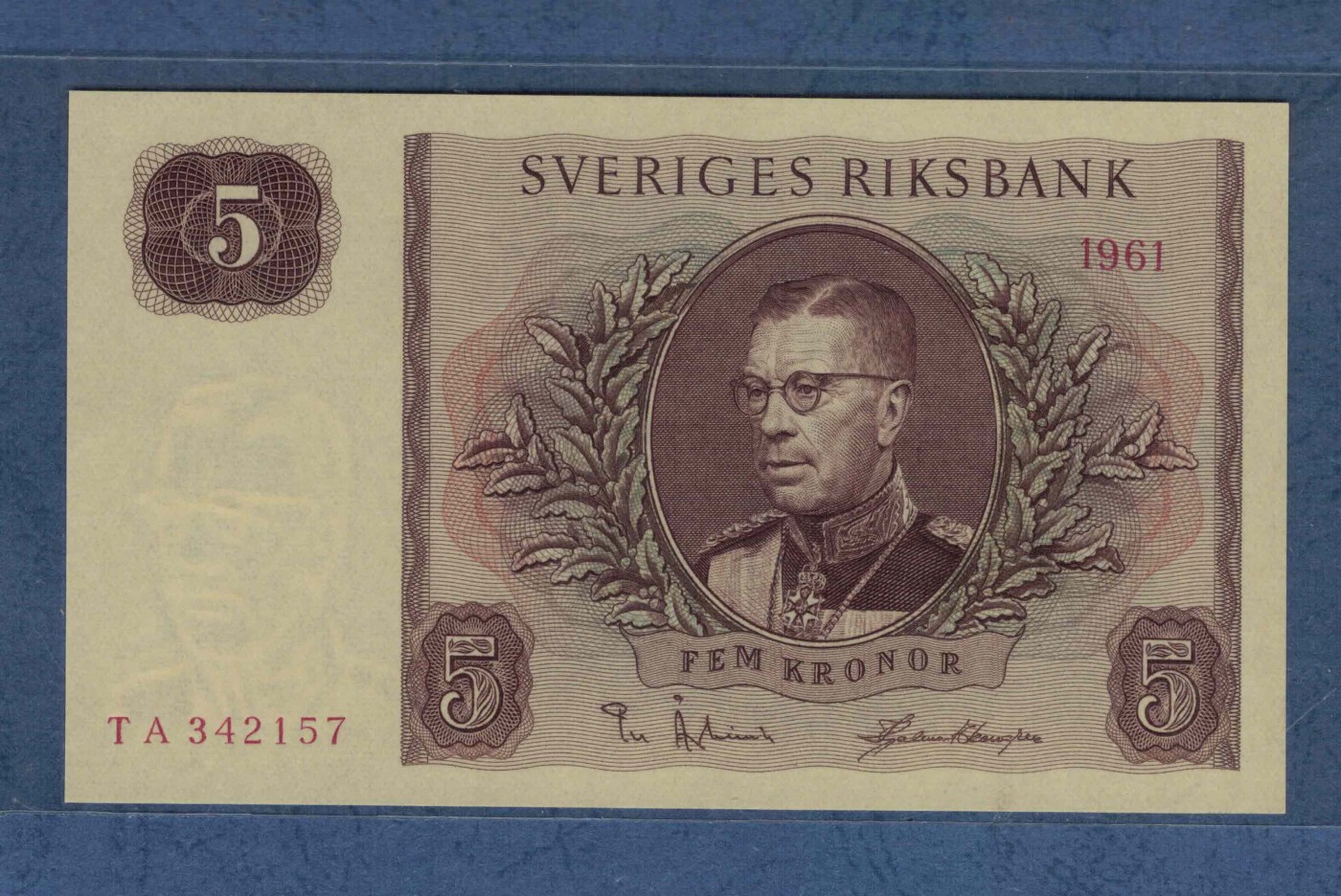 瑞典1961年5克郎 P-42f 欧洲纸币 实物图 UNC