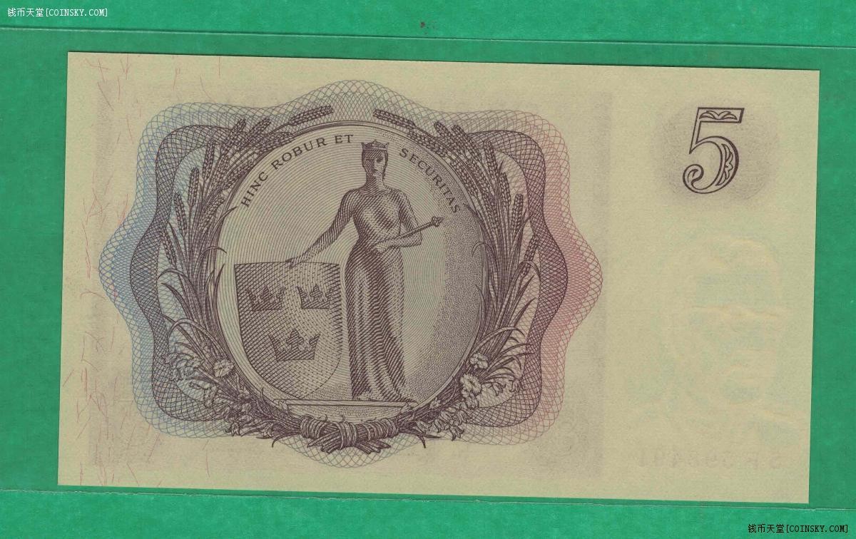 瑞典1961年5克郎 P-42f 欧洲纸币 实物图 UNC
