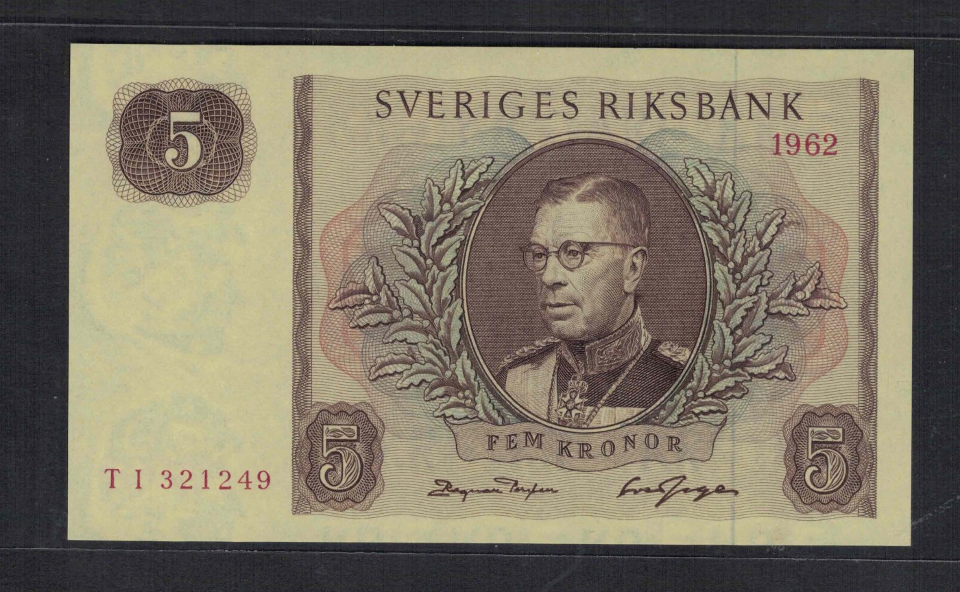 瑞典1962年5克朗 P-50a 欧洲纸币 实物图 UNC