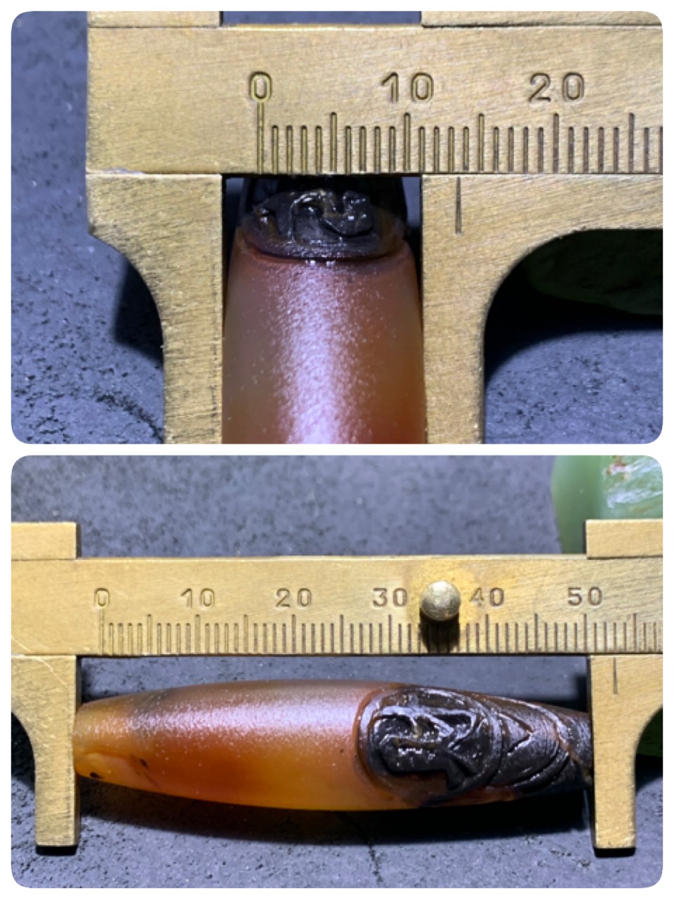精美亚光高玉化巴西玛瑙手工俏色巧雕财字桶珠一个！