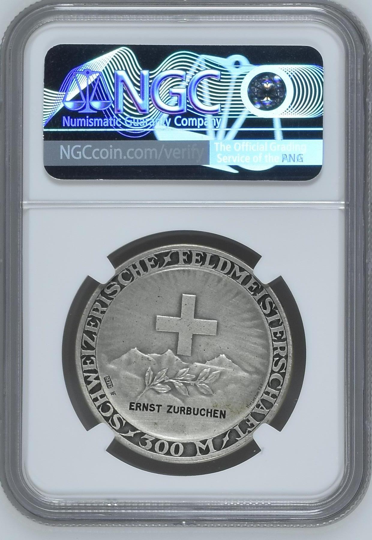 长老汇兔年精选第二场  R-1973a瑞士射击节300射击冠军银章，NGC MS65分，亚军分，更高分数仅有3枚