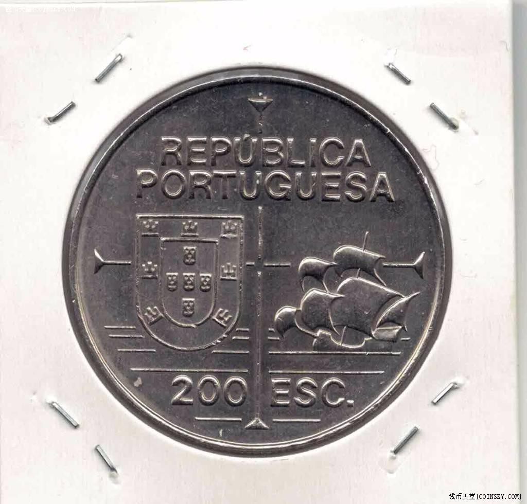 葡萄牙1992年200埃斯库多 航海发现加利福尼亚纪念币 实物图 UNC-