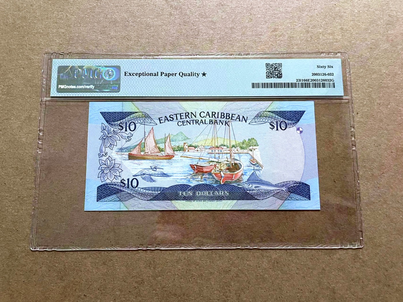 【Blue Auction】✨世界纸币精拍第432期——新年首拍 【无47 带星少见】东加勒比 1985-93年10元 女王 小彩背 PMG66EPQ星星 