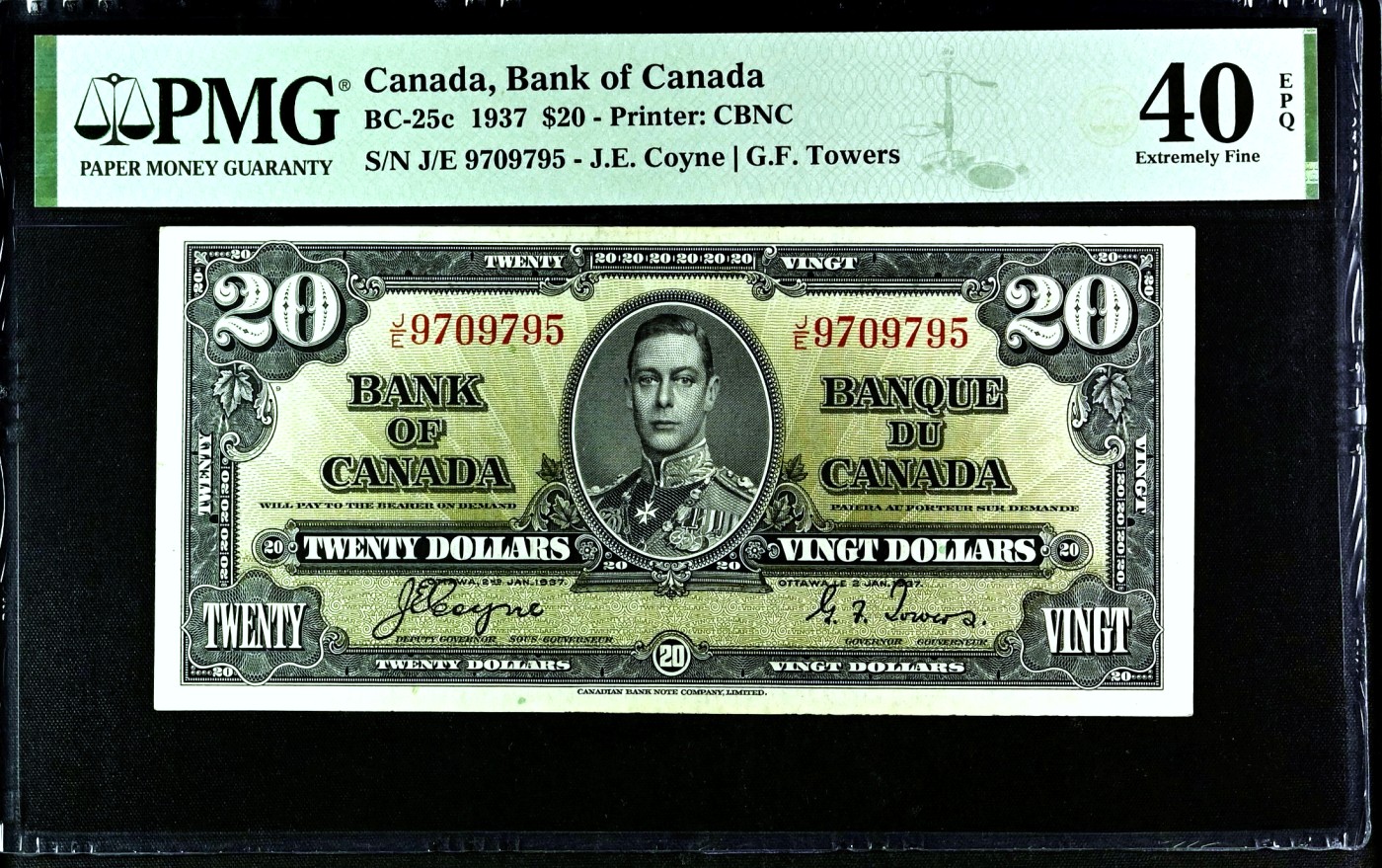 【Blue Auction】✨世界纸币精拍第432期——新年首拍 【BC-25c】加拿大 1937年20元 乔治六世 PMG40EPQ 原票 丰收女神 雕刻精美
