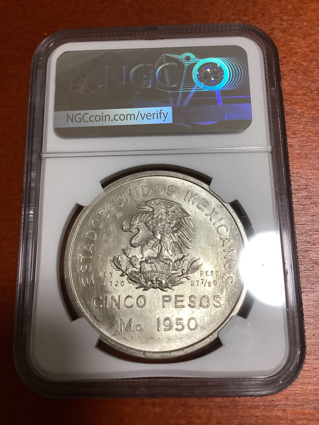 长老汇兔年精选第二场 1950Mo 墨西哥南方火车5比索银币，NGC MS64分，官网64分标价250美金，10万枚熔毁铸造1968墨西哥城奥运会纪念币，上涨品种