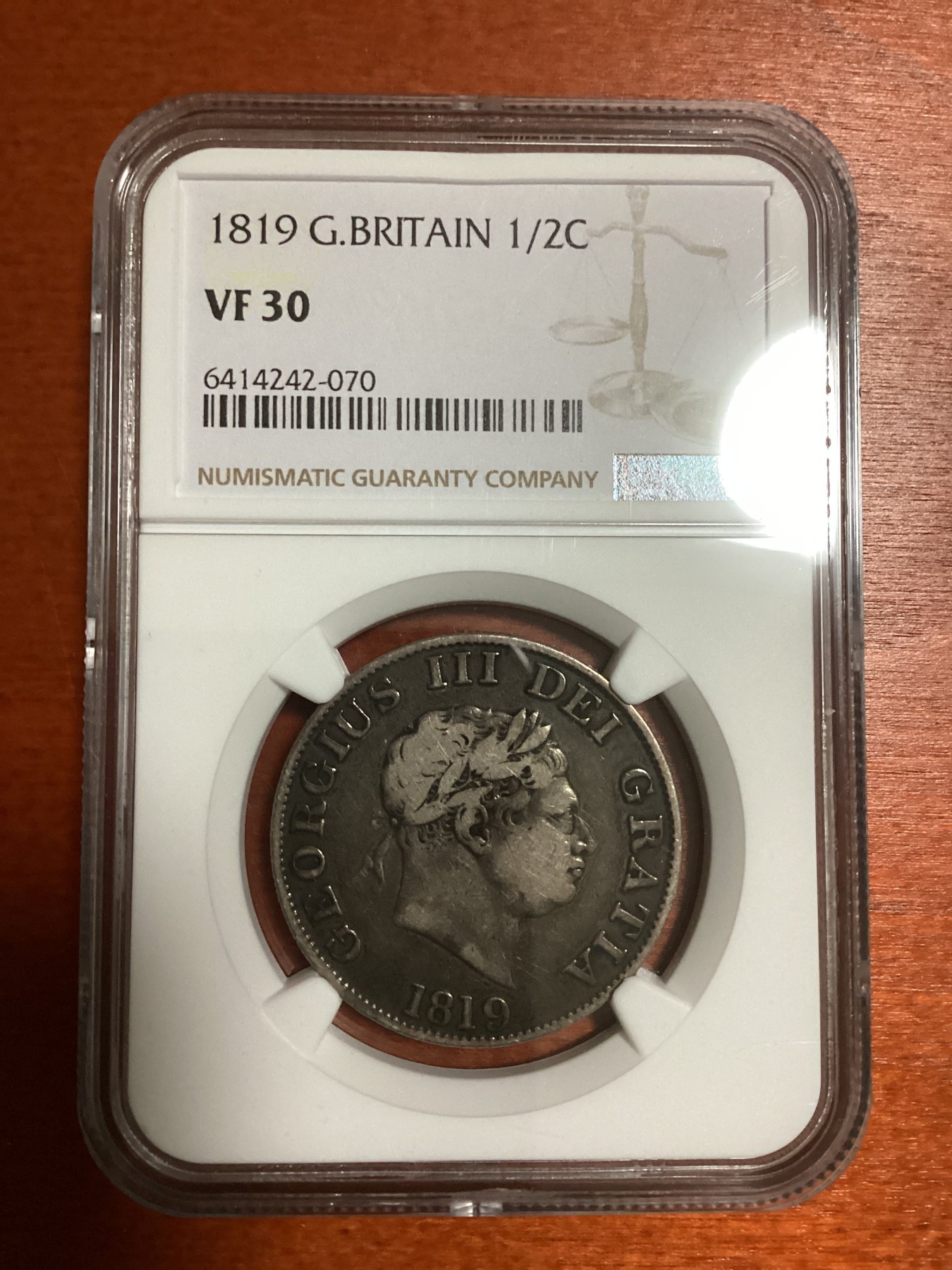 长老汇兔年精选第二场 1819 英国乔治三世1/2克朗银币，NGC VF30分