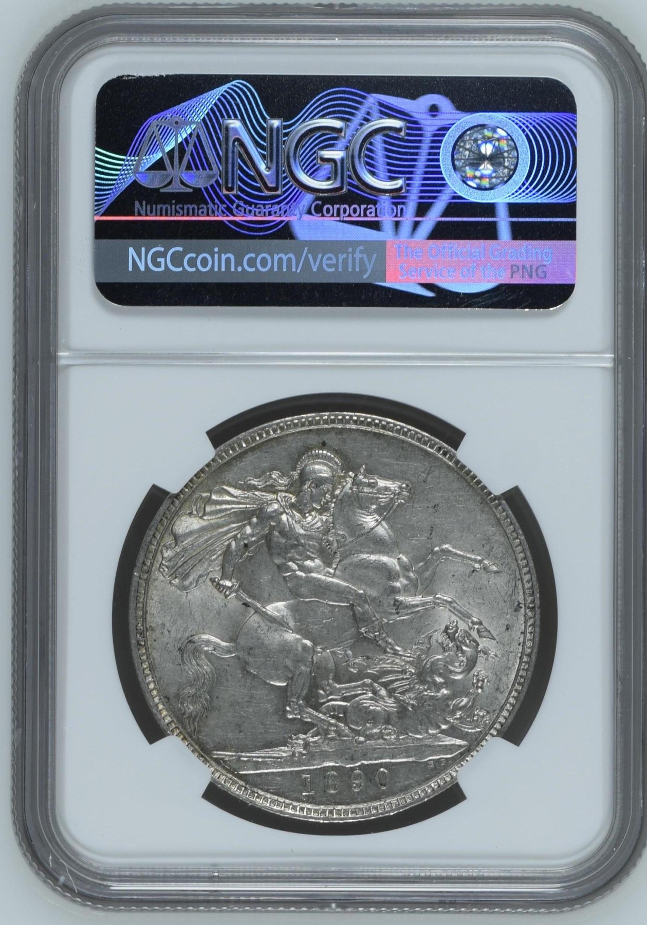 长老汇兔年精选第二场 1890 英国维多利亚高冠马剑1克朗大银币，NGC MS62分，特年