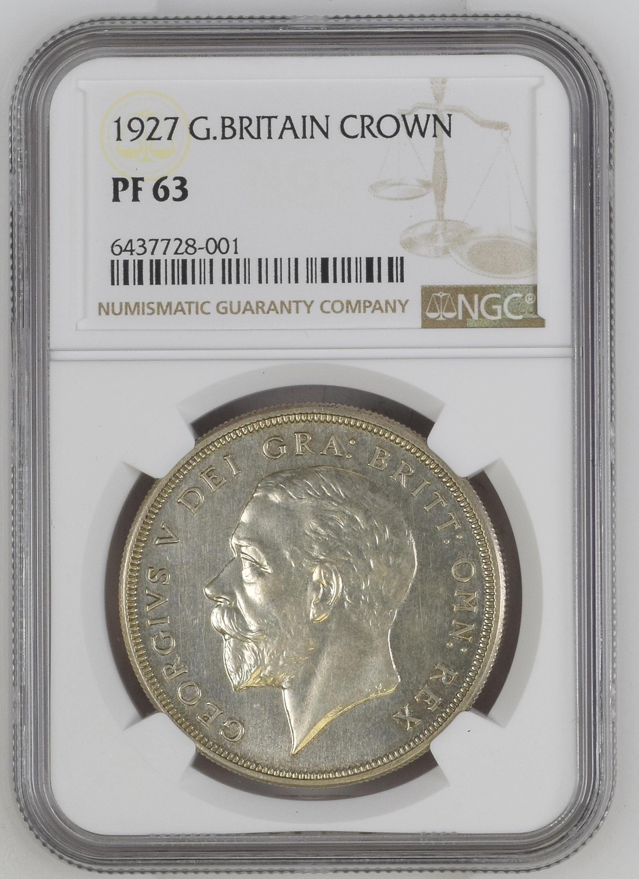 长老汇兔年精选第二场 1927 英国乔治五世花冠1克朗精制大银币，NGC PF63分