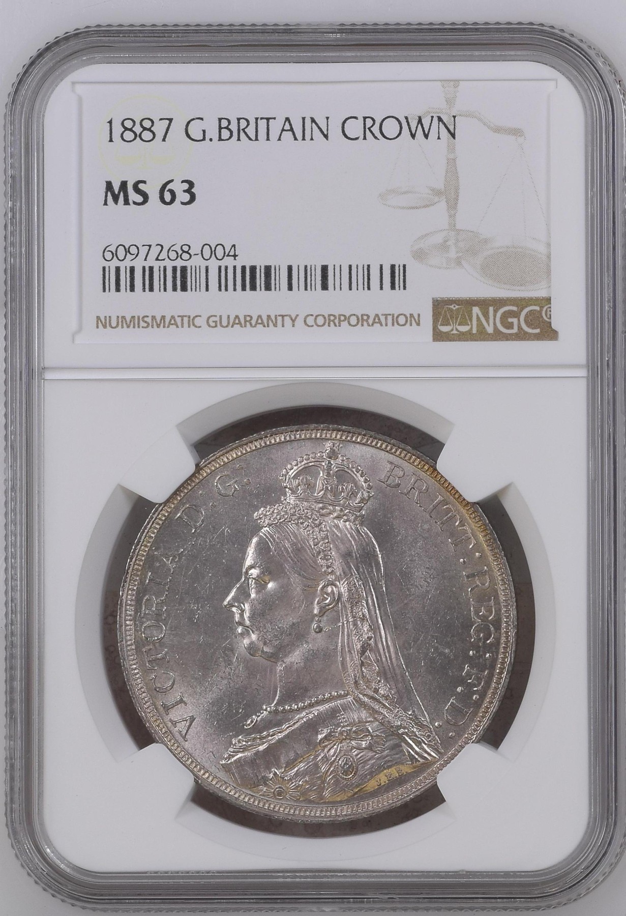 长老汇兔年精选第二场 1887 英国维多利亚高冠马剑1克朗大银币，NGC MS63分