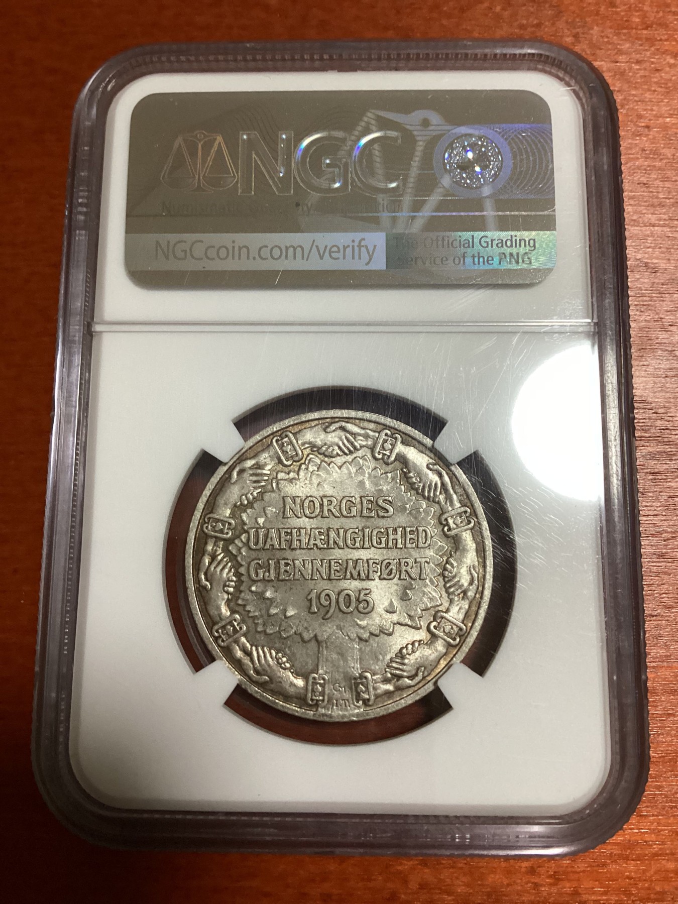 长老汇兔年精选第二场 1906 挪威独立2克朗纪念银币，NGC MS66分，更高分仅有13枚，官网63分标价285美金，这枚一直比较贵