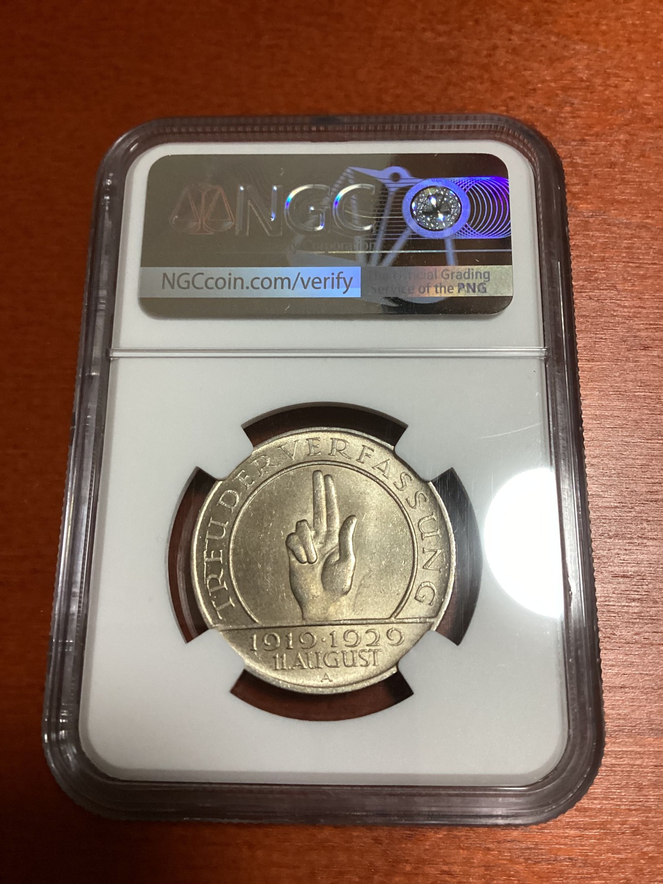 长老汇兔年精选第二场 1929A GERMANY CONSTITUTION德国威玛宪法3马克银币，NGC MS64分，季军分，更高分仅有5枚