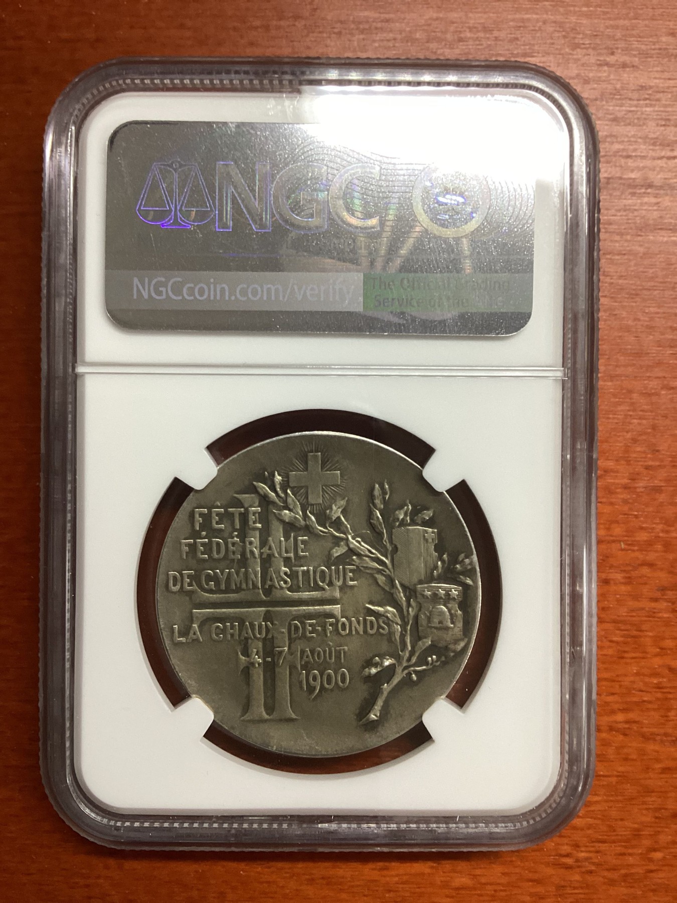 长老汇兔年精选第二场 1900-DATED 瑞士联邦体育节银章，NGC MS62分，唯一记录