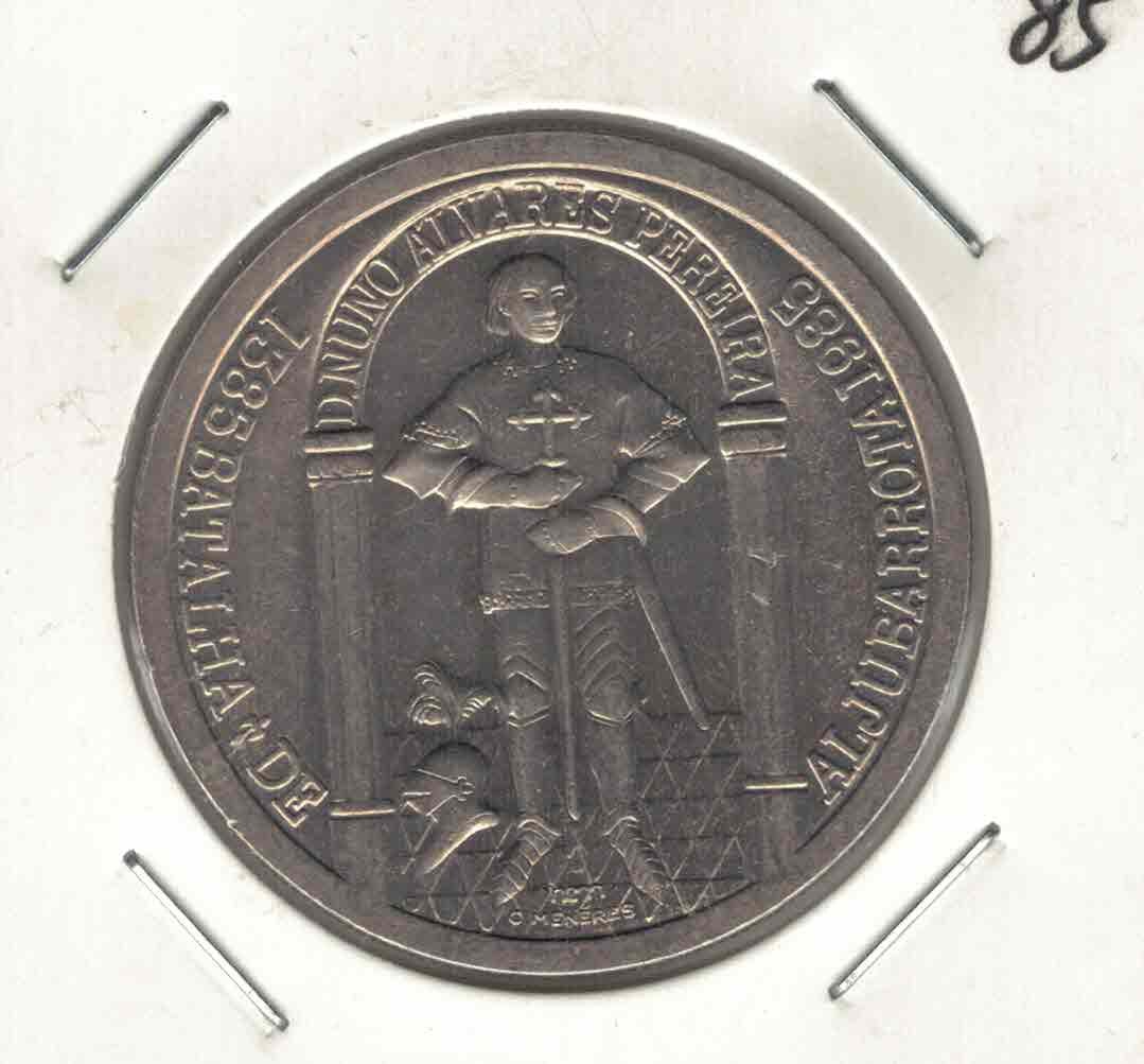 葡萄牙1985年100埃斯库多 阿勒祖巴洛特战役600年纪念币 实物图 UNC-