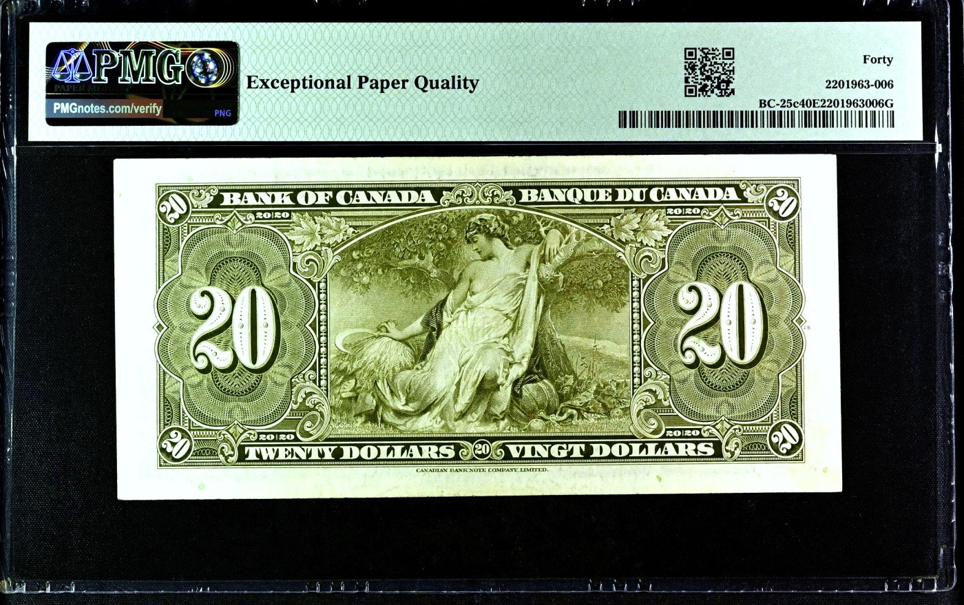 【Blue Auction】✨世界纸币精拍第432期——新年首拍 【BC-25c】加拿大 1937年20元 乔治六世 PMG40EPQ 原票 丰收女神 雕刻精美