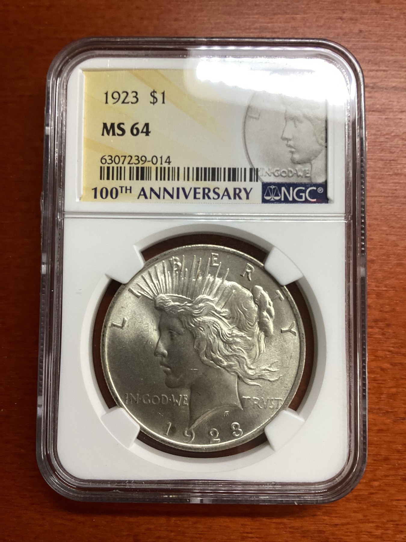 长老汇兔年精选第二场 1923美国和平一美元银币，NGC MS64分， 百年标