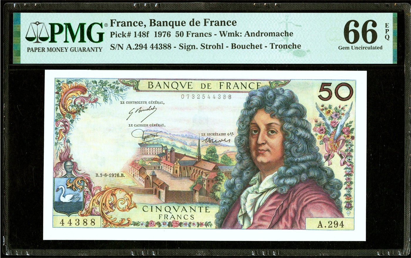 【Blue Auction】✨世界纸币精拍第432期——新年首拍 【88尾】法国 1976年50法郎 拉辛 PMG66EPQ 