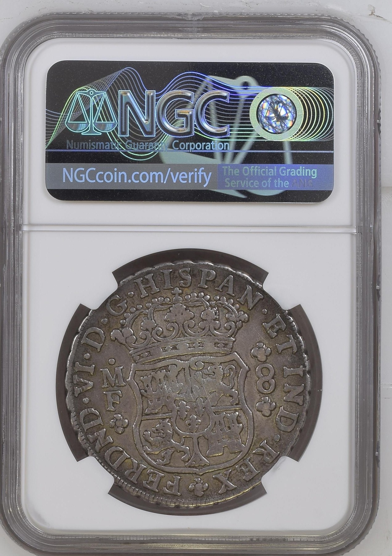 长老汇兔年精选第二场 1747MO MF MEXICO FERDINAND VI墨西哥早期费迪南七世地球双柱8R大银币，NGC XF40分