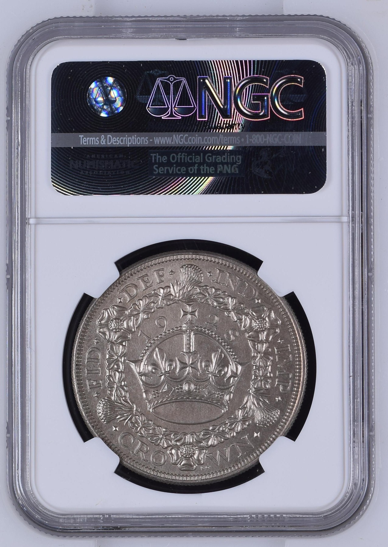 长老汇兔年精选第二场 1928 英国乔治五世花冠1克朗大银币，NGC MS63分