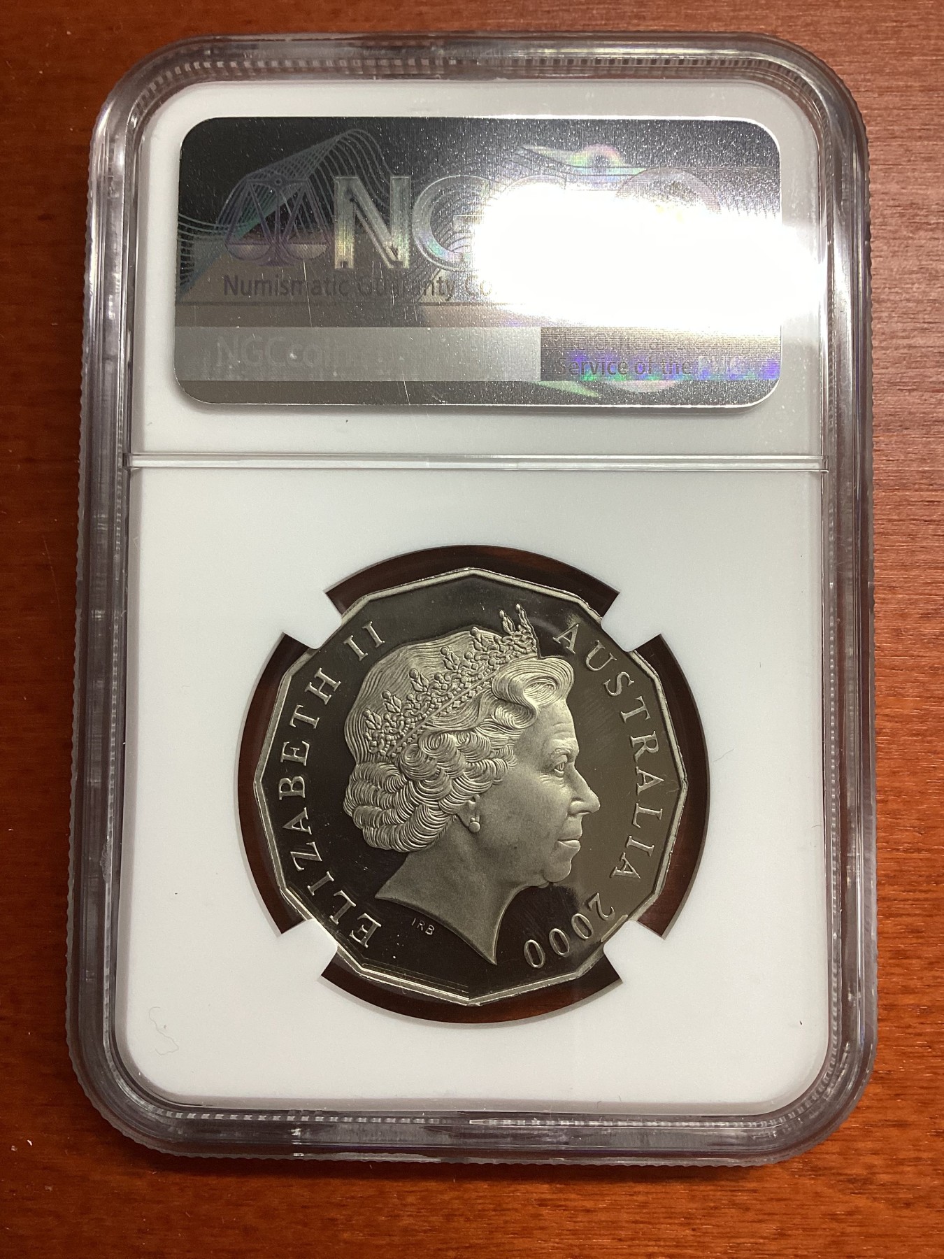 长老汇兔年精选第二场 2000 澳大利亚千禧年纪念50分彩色精制镍币，NGC PF65UC，季军分，更高分仅有两枚