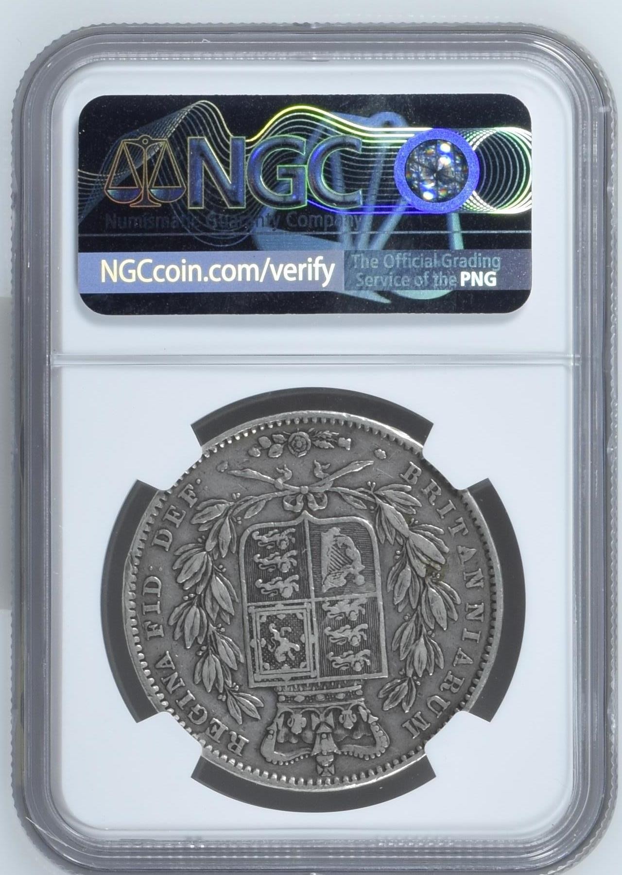 长老汇兔年精选第二场 1845 VIII G.BRITAIN CINQUEFOIL EDGE英国维多利亚早期1克朗大银币，NGC XF45分，克书价超两万元，难得一见