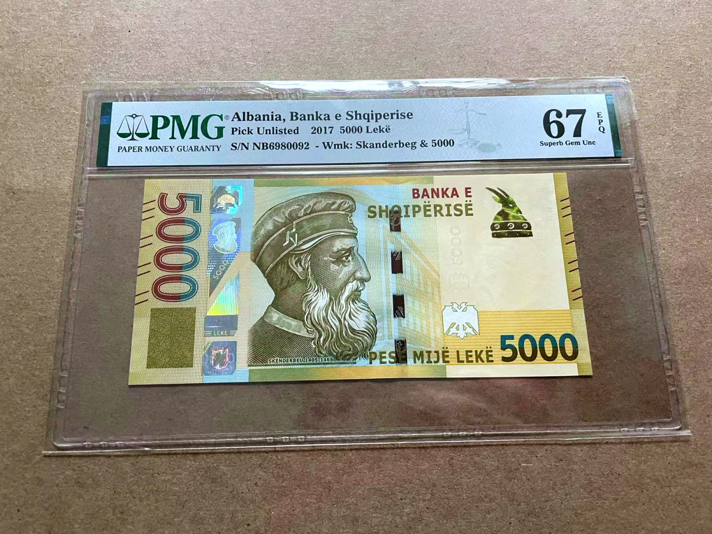 【Blue Auction】✨世界纸币精拍第432期——新年首拍 【无47】阿尔巴尼亚 2017年5000列克 PMG67EPQ 