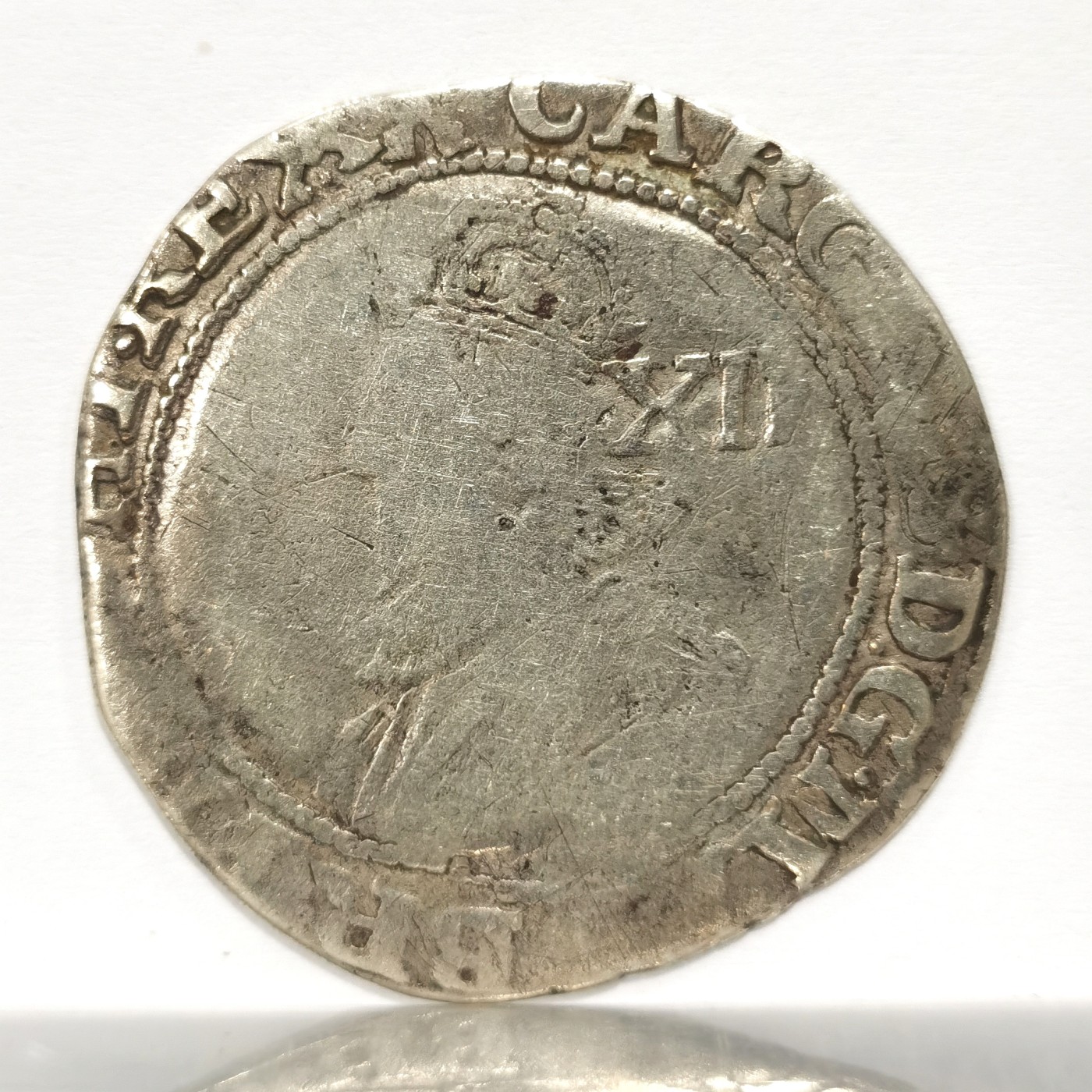 博洋堂世界钱币拍卖第064期（全场包邮） 英国查理一世打制1先令 重5.47克  背面盾徽章大部分打制清晰，很难得