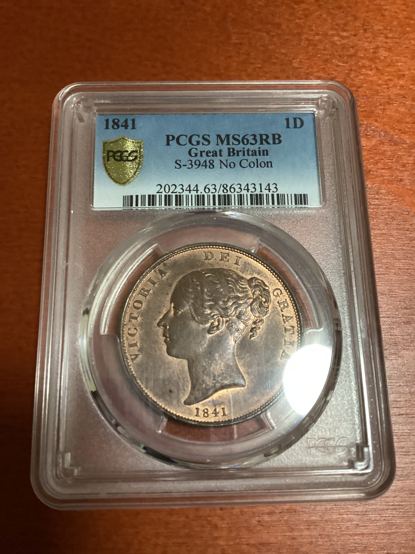 长老汇兔年精选第二场 1841 1D S-3948 No Colon英国维多利亚早期1便士，PCGS MS63RD，季军分，更高分仅有6枚，首年版，不带colon标志书价750美金