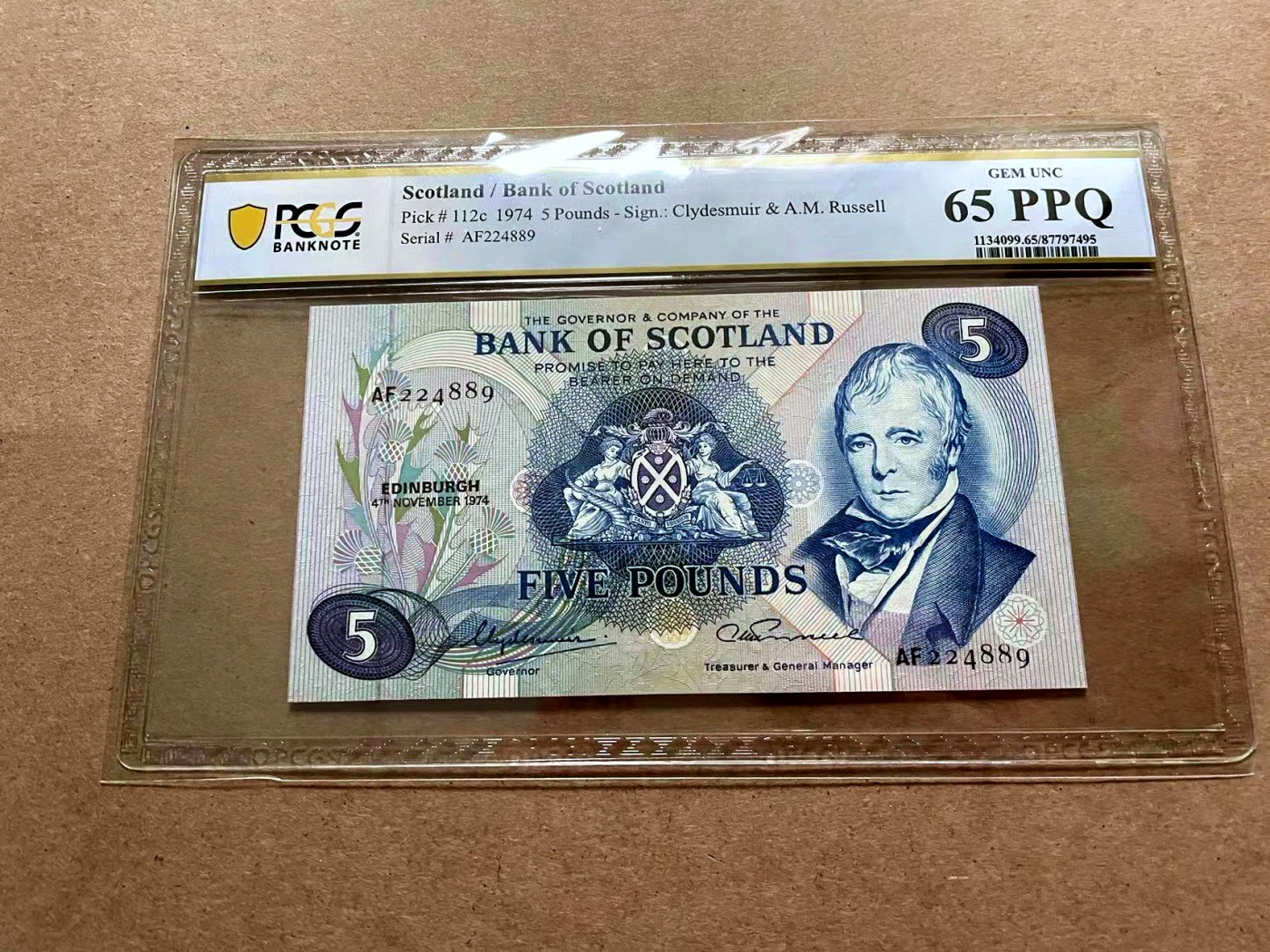 【Blue Auction】✨世界纸币精拍第432期——新年首拍 苏格兰 1974年5镑 PCGS65EPQ 