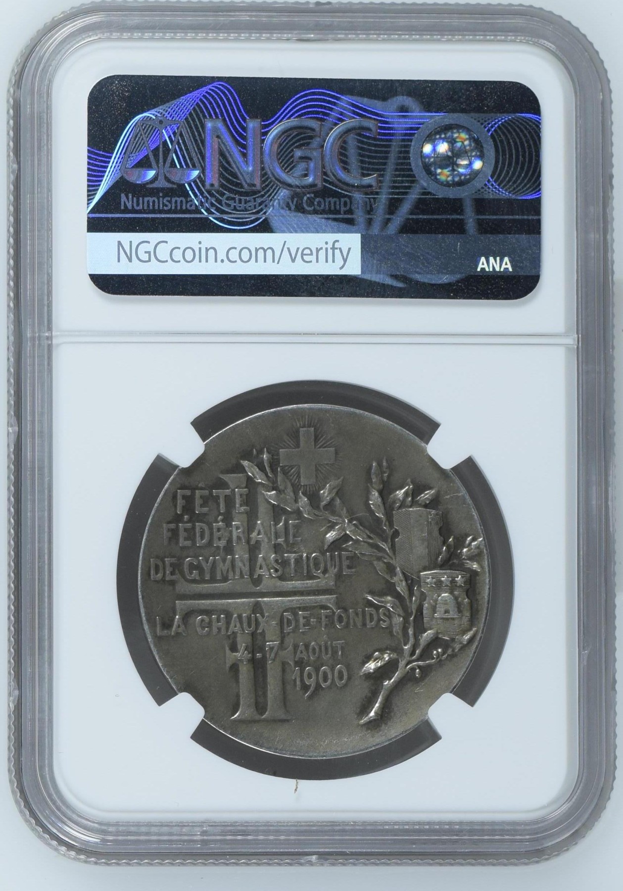 长老汇兔年精选第二场 1900-DATED 瑞士联邦体育节银章，NGC MS62分，唯一记录