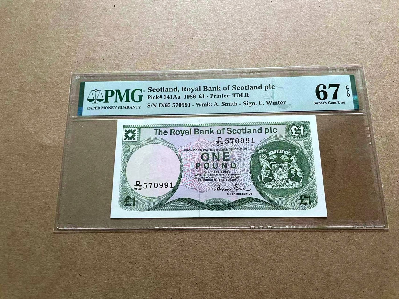 【Blue Auction】✨世界纸币精拍第432期——新年首拍 苏格兰 1986年1镑 BWC出品 PMG67EPQ 