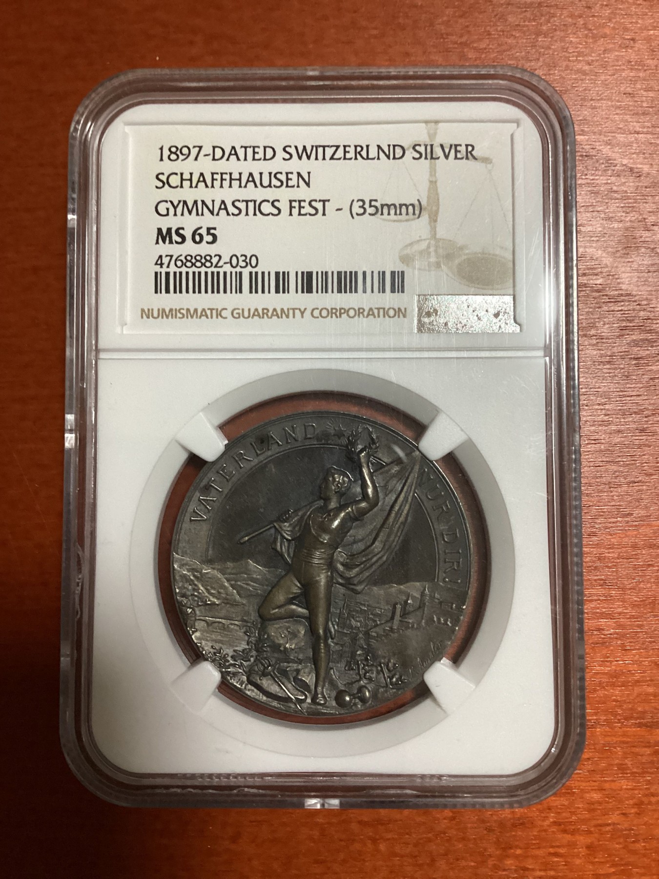 长老汇兔年精选第二场 1897-DATED 瑞士沙夫豪森体育节银章，NGC MS65分，唯一记录，双面深邃明快