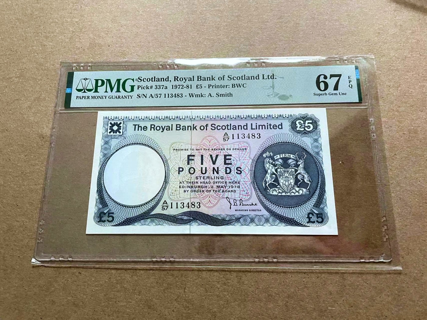 【Blue Auction】✨世界纸币精拍第432期——新年首拍 苏格兰 1972-81年5镑 BWC出品 PMG67EPQ 