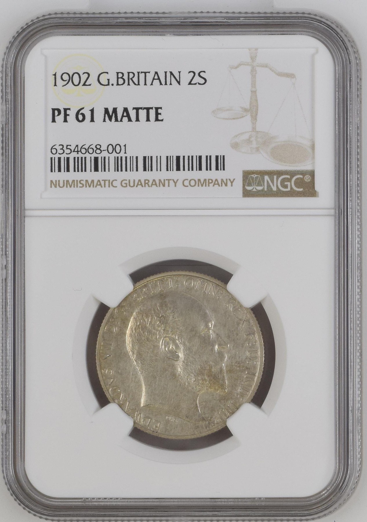 长老汇兔年精选第二场 1902 英国爱德华七世海神2先令精制磨砂银币，NGC PF61MATTE，英系收藏必备