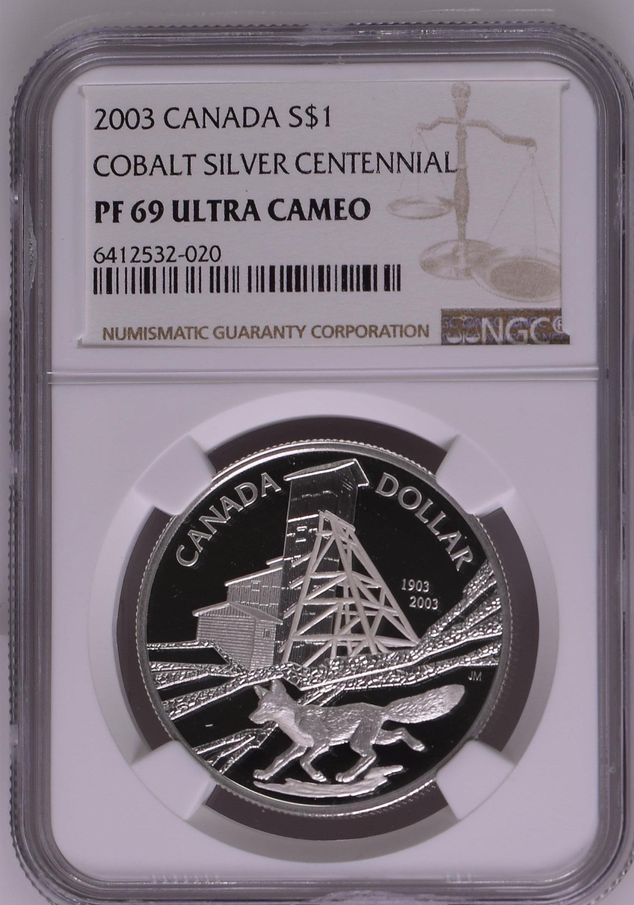 长老汇兔年精选第二场 2003 加拿大科伯特银矿百年纪念1加元精制银币，NGC PF69UC，更高分仅有13枚