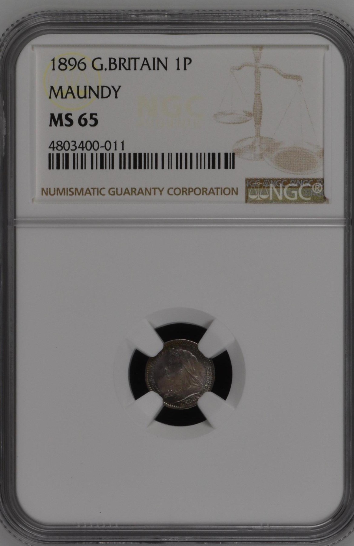 长老汇兔年精选第二场 1896英国维多利亚濯足币1便士银币，NGC MS65分，超高分