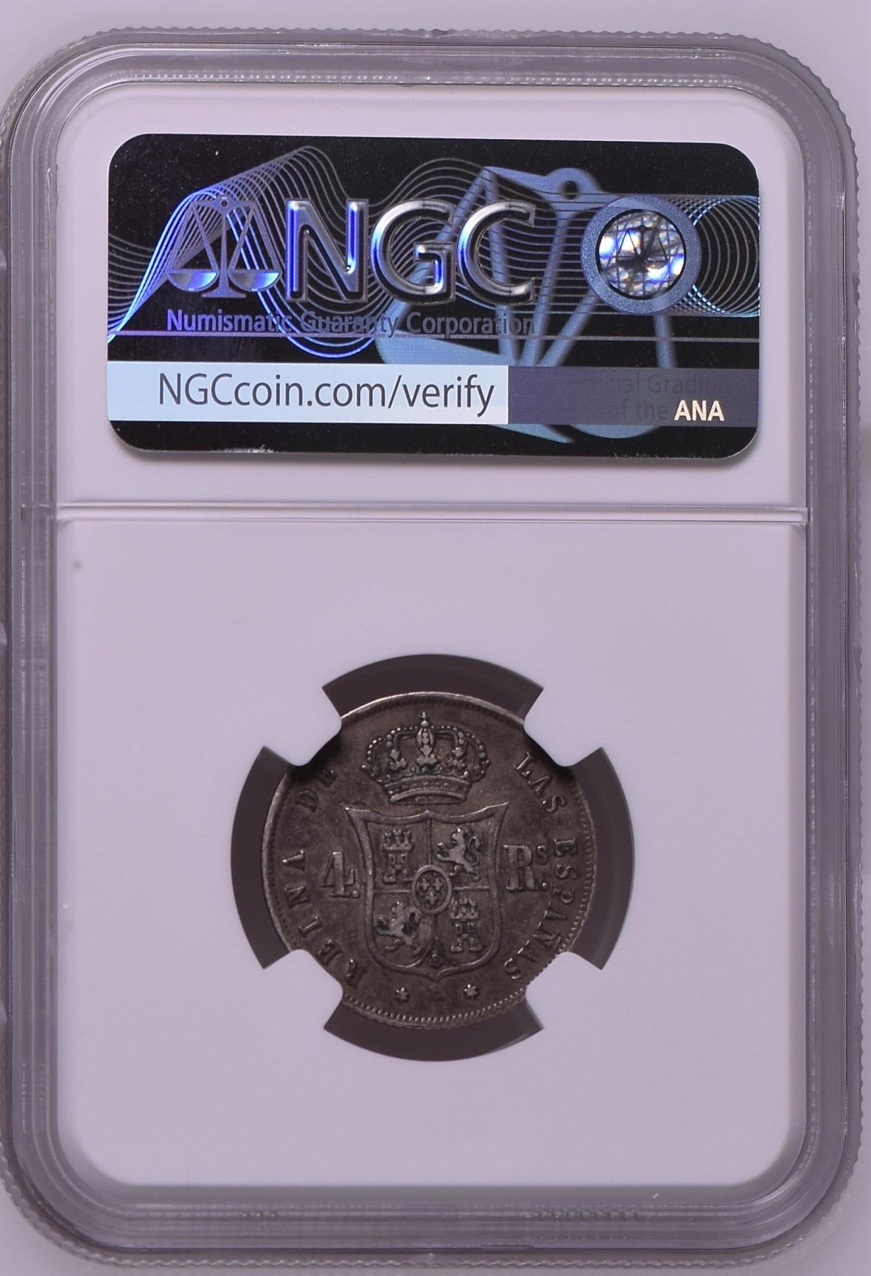 长老汇兔年精选第二场 1862 西班牙伊萨贝拉二世4R银币，NGC XF45，唯一季军分，更高分仅有三枚