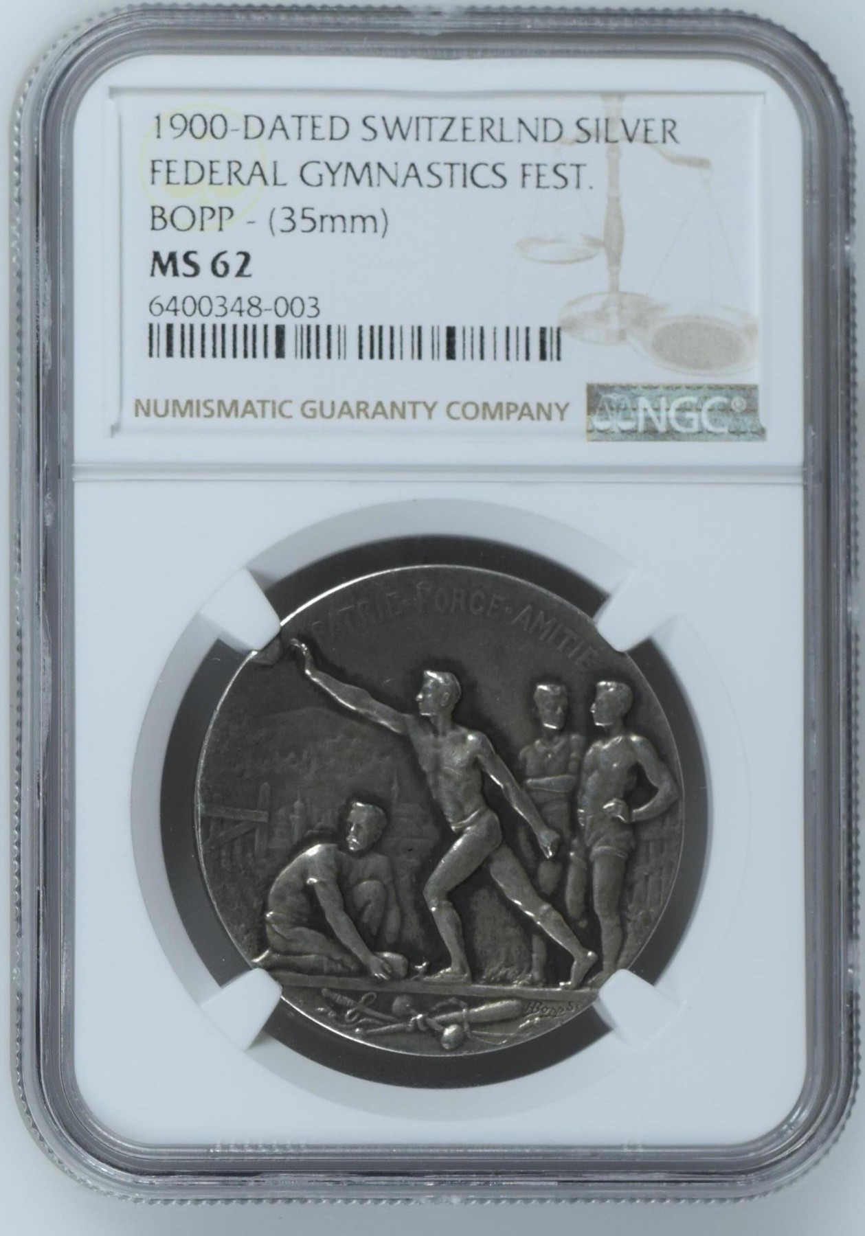 长老汇兔年精选第二场 1900-DATED 瑞士联邦体育节银章，NGC MS62分，唯一记录