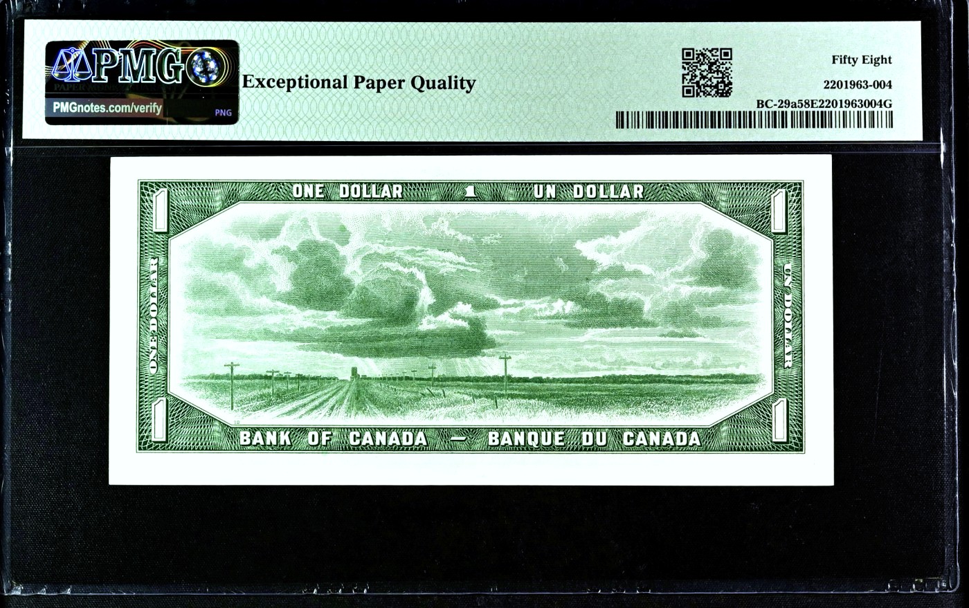 【Blue Auction】✨世界纸币精拍第432期——新年首拍 【魔鬼脸】加拿大 1954年1元 PMG58EPQ 原票 女王 背面风景